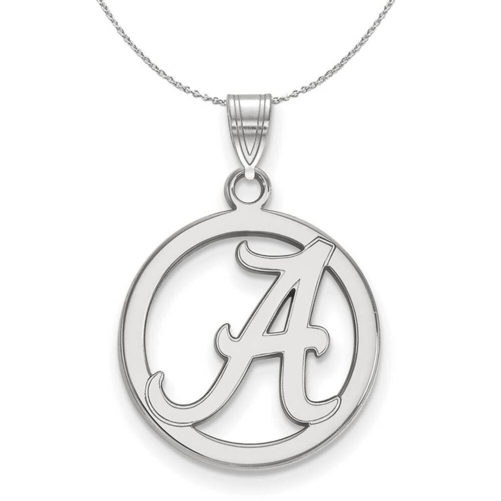 Sterling Silver U. of Alabama Small Initial A Circle Necklace - 24 In